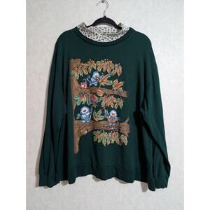VTG Basic Editions 90's Autumn Birds Sweater Green Granny Core Size 2X